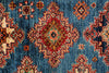 6x8 Blue and Red Kazak Tribal Rug