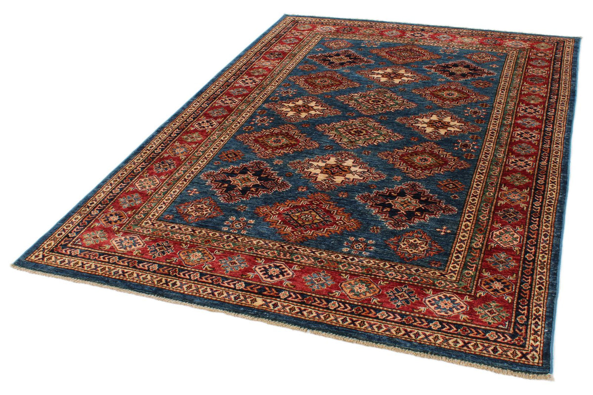 6x8 Blue and Red Kazak Tribal Rug