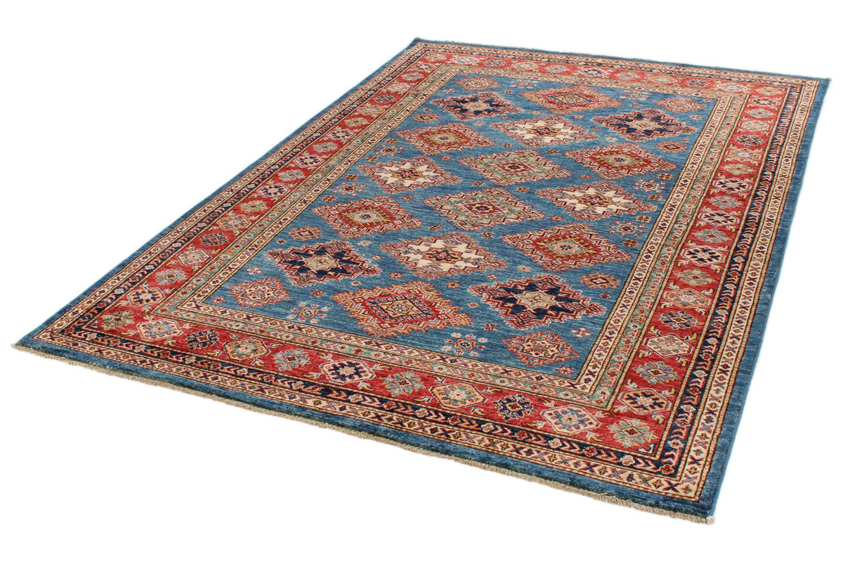 6x8 Blue and Red Kazak Tribal Rug