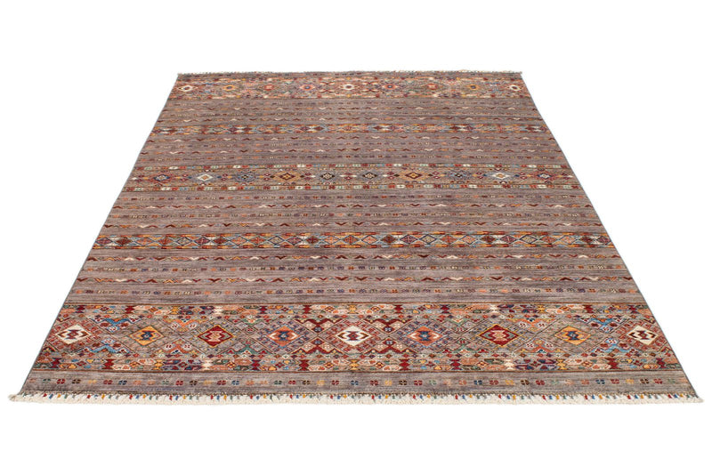 6x8 Gray and Multicolor Tribal Rug
