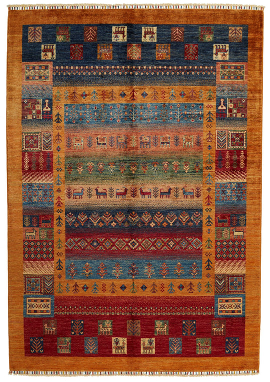 6x8 Multicolor and Gold Turkish Tribal Rug