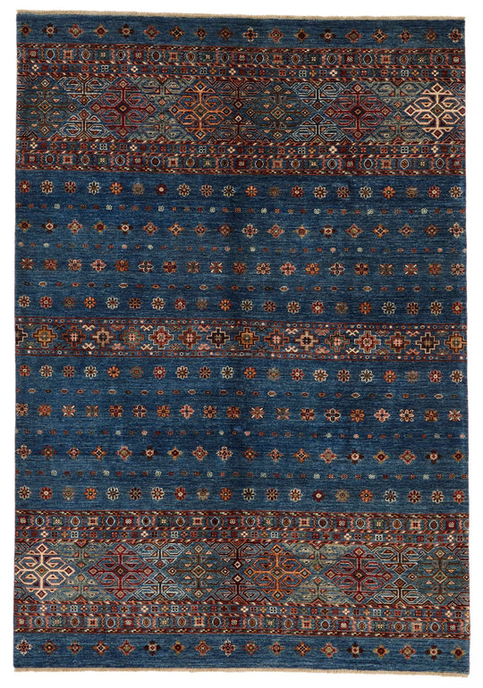 6x8 Blue and Multicolor Tribal Rug