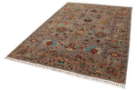 6x8 Gray and Multicolor Turkish Tribal Rug