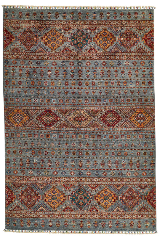 5x8 Gray and Multicolor Tribal Rug