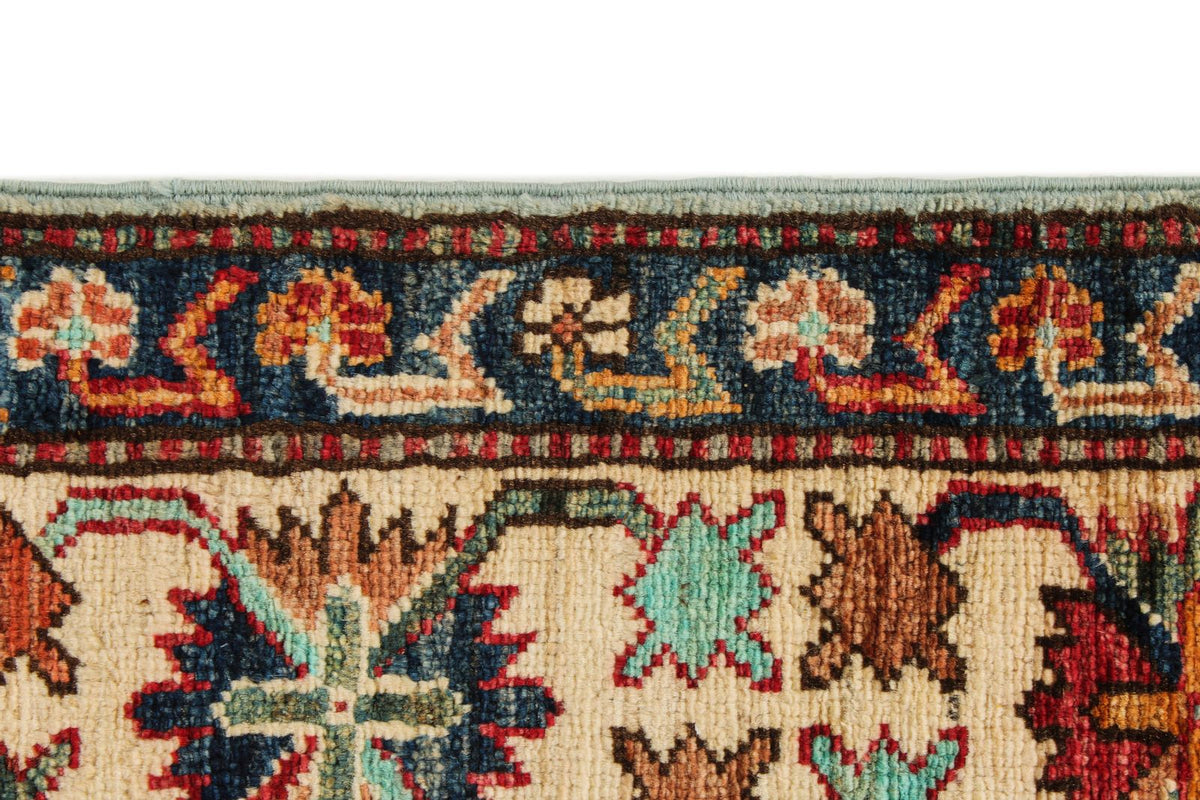 5x6 Blue and Ivory Kazak Tribal Rug