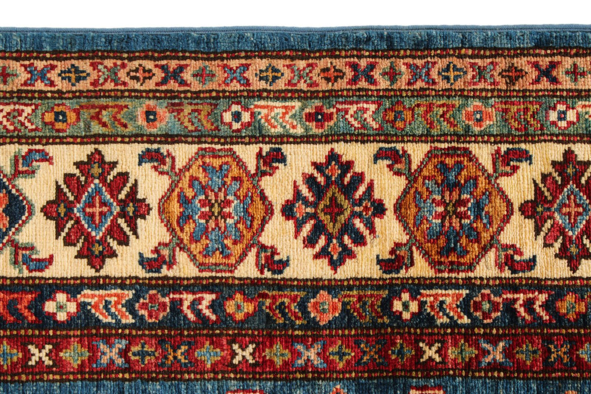 5x7 Blue and Ivory Kazak Tribal Rug