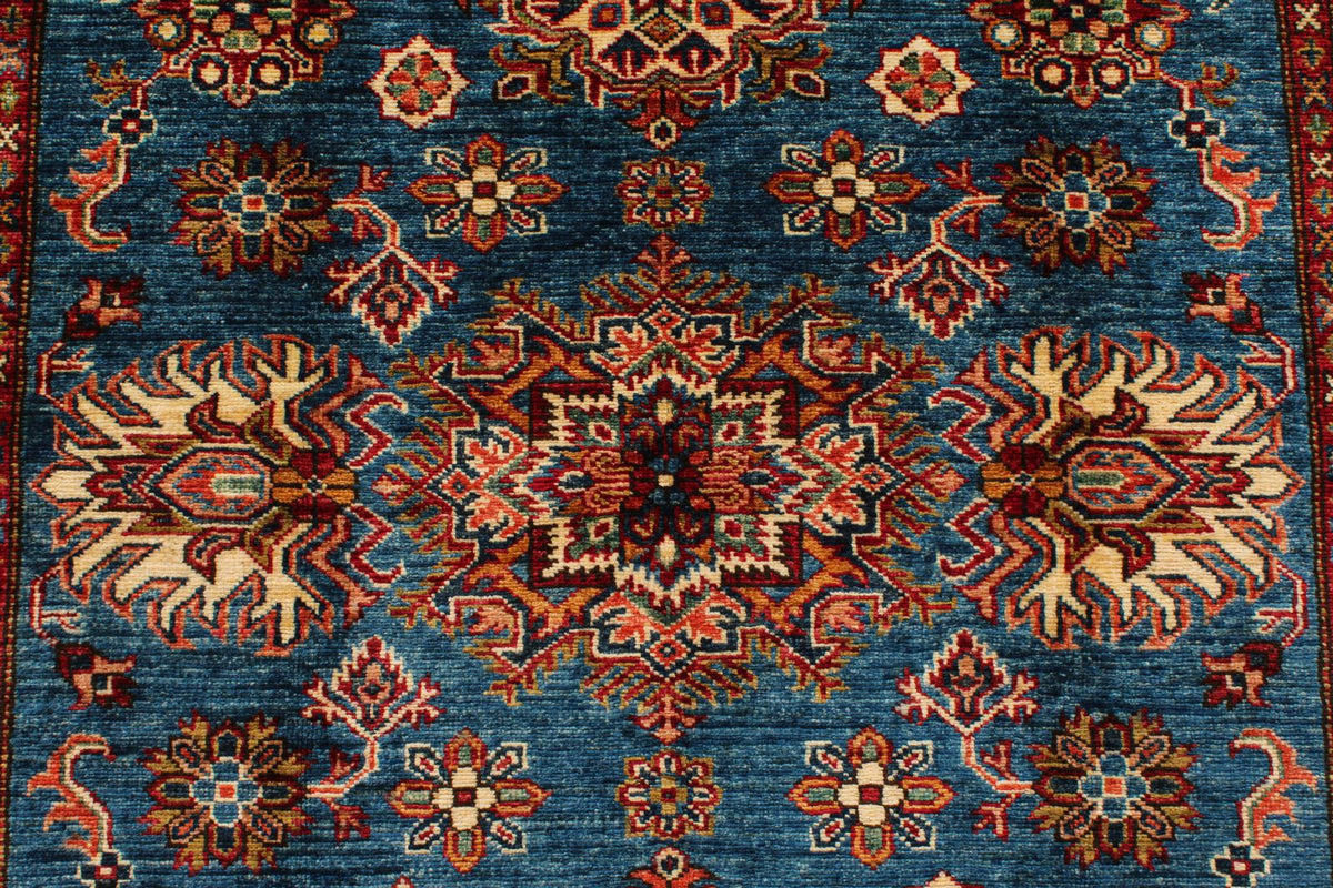 5x7 Blue and Ivory Kazak Tribal Rug