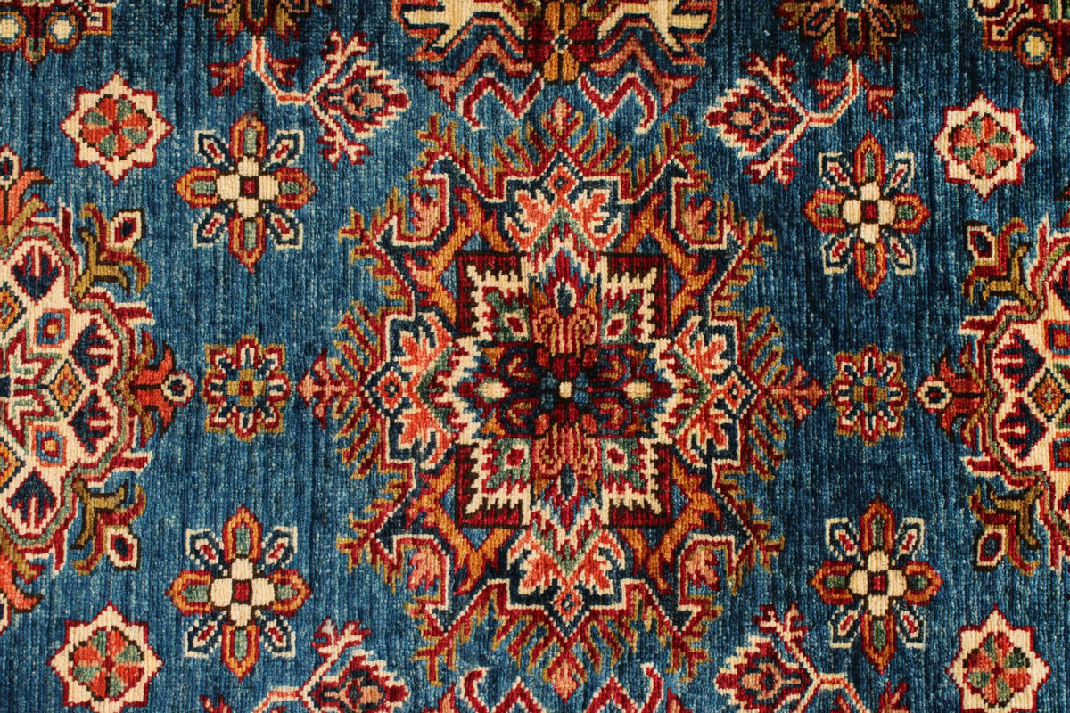 5x7 Blue and Ivory Kazak Tribal Rug