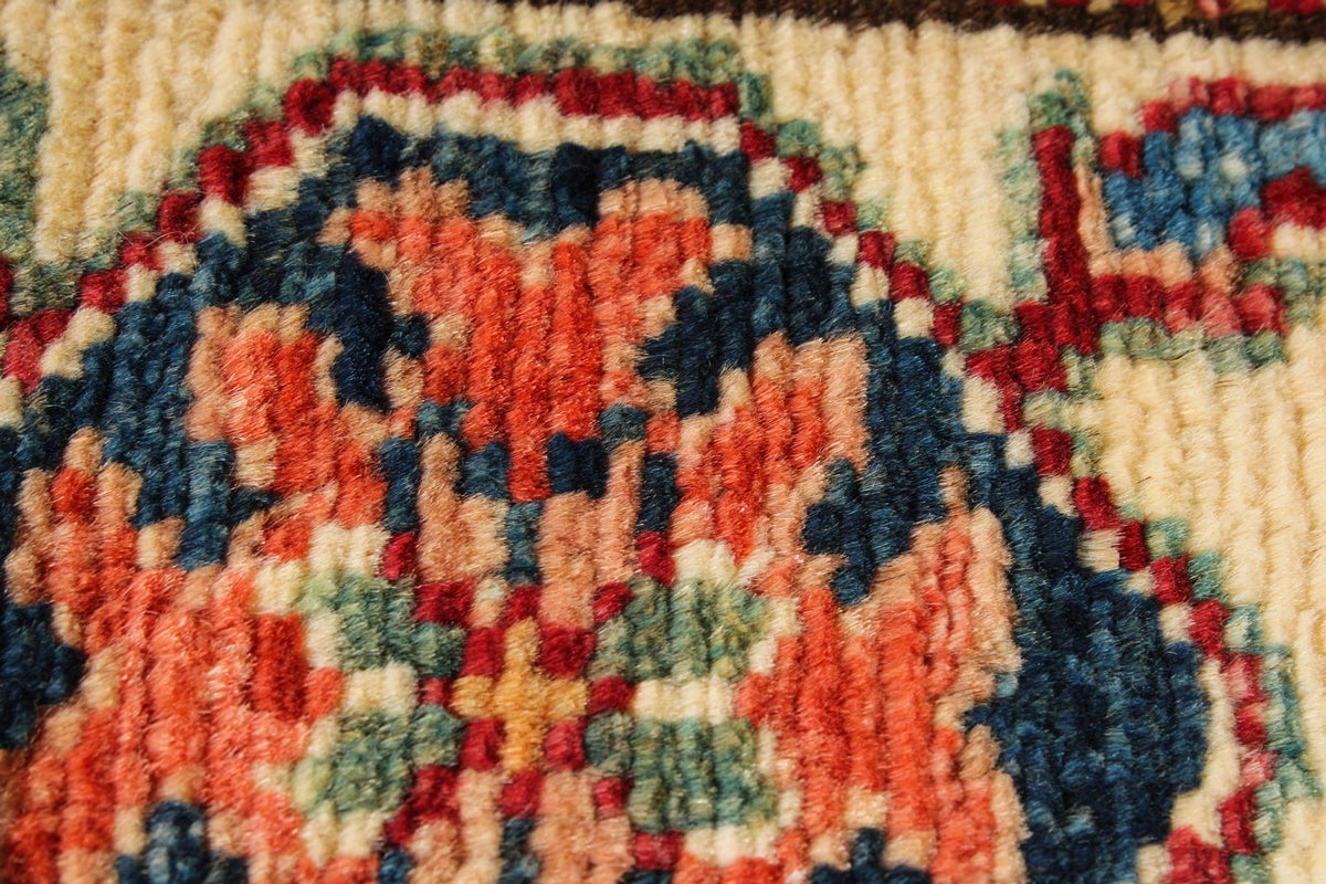 5x7 Blue and Ivory Kazak Tribal Rug
