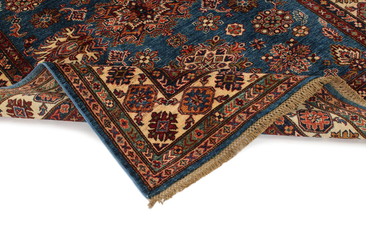 5x7 Blue and Ivory Kazak Tribal Rug
