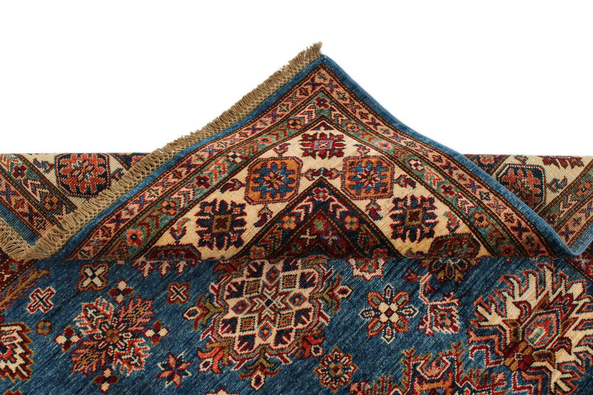 5x7 Blue and Ivory Kazak Tribal Rug