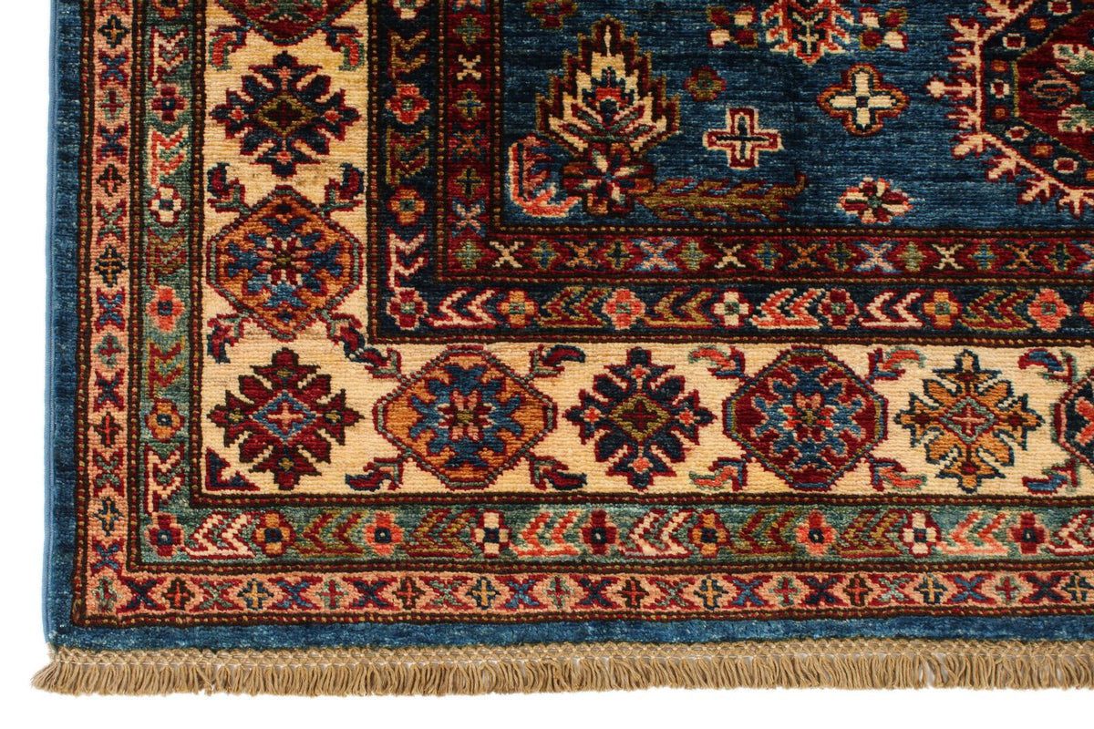 5x7 Blue and Ivory Kazak Tribal Rug