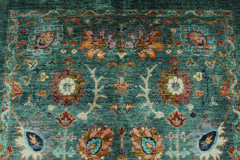 4x6 Green and Multicolor Turkish Tribal Rug