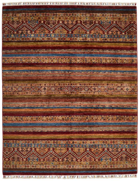 5x7 Multicolor and Red Tribal Rug