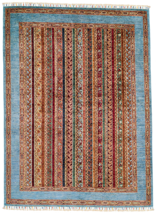 5x7 Multicolor and Blue Turkish Tribal Rug