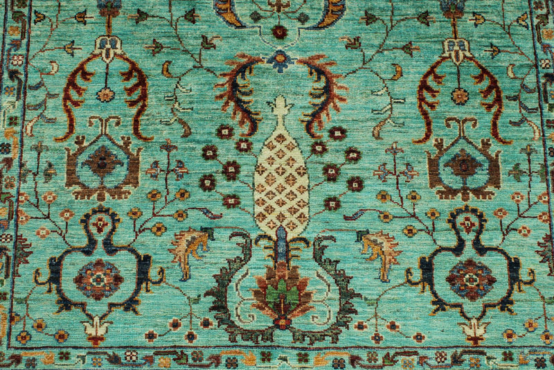 5x7 Turquoise and Multicolor Turkish Tribal Rug