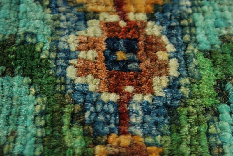 5x7 Turquoise and Multicolor Turkish Tribal Rug