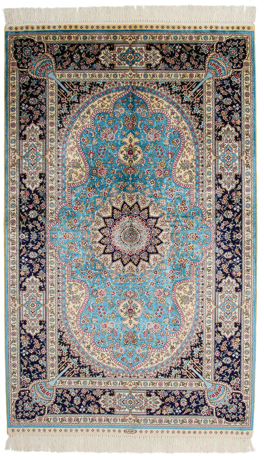 3x5 Blue and Navy Turkish Silk Rug