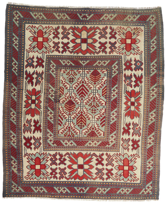 9x10 Red and Blue Turkish Tribal Rug