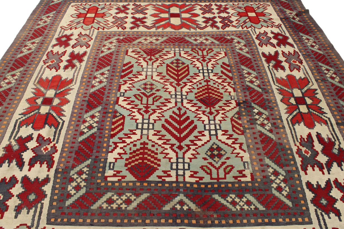 9x10 Red and Blue Turkish Tribal Rug
