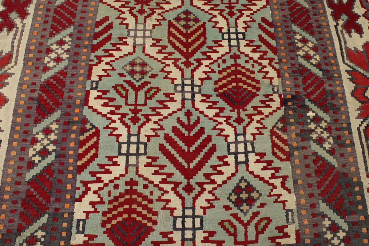 9x10 Red and Blue Turkish Tribal Rug