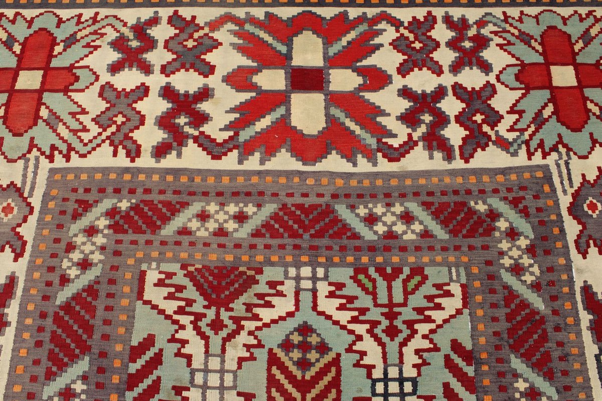 9x10 Red and Blue Turkish Tribal Rug
