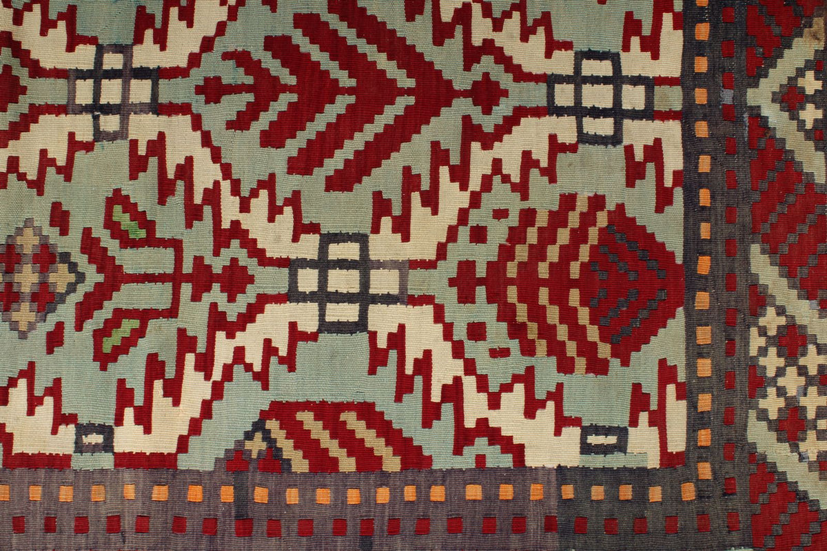 9x10 Red and Blue Turkish Tribal Rug