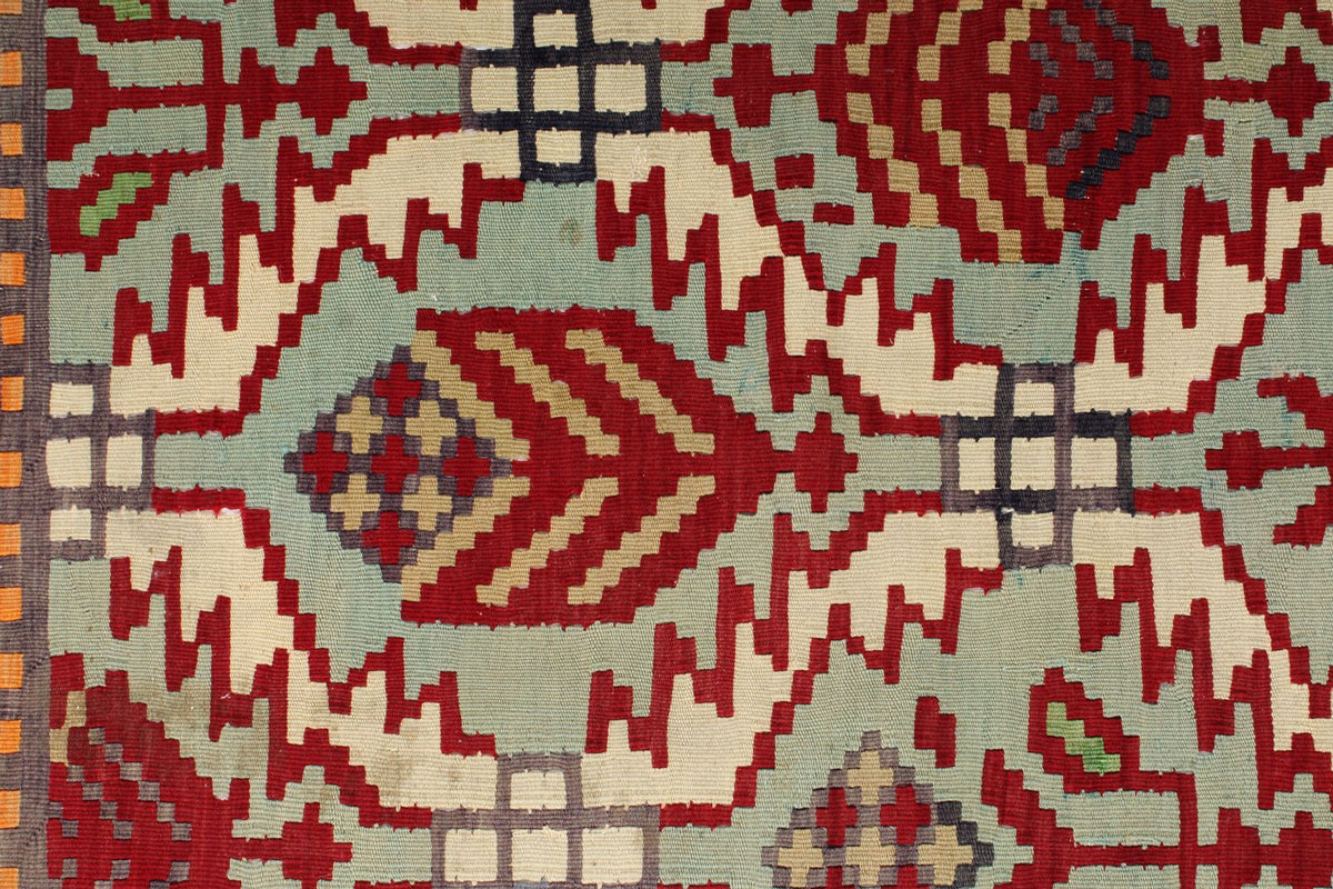 9x10 Red and Blue Turkish Tribal Rug