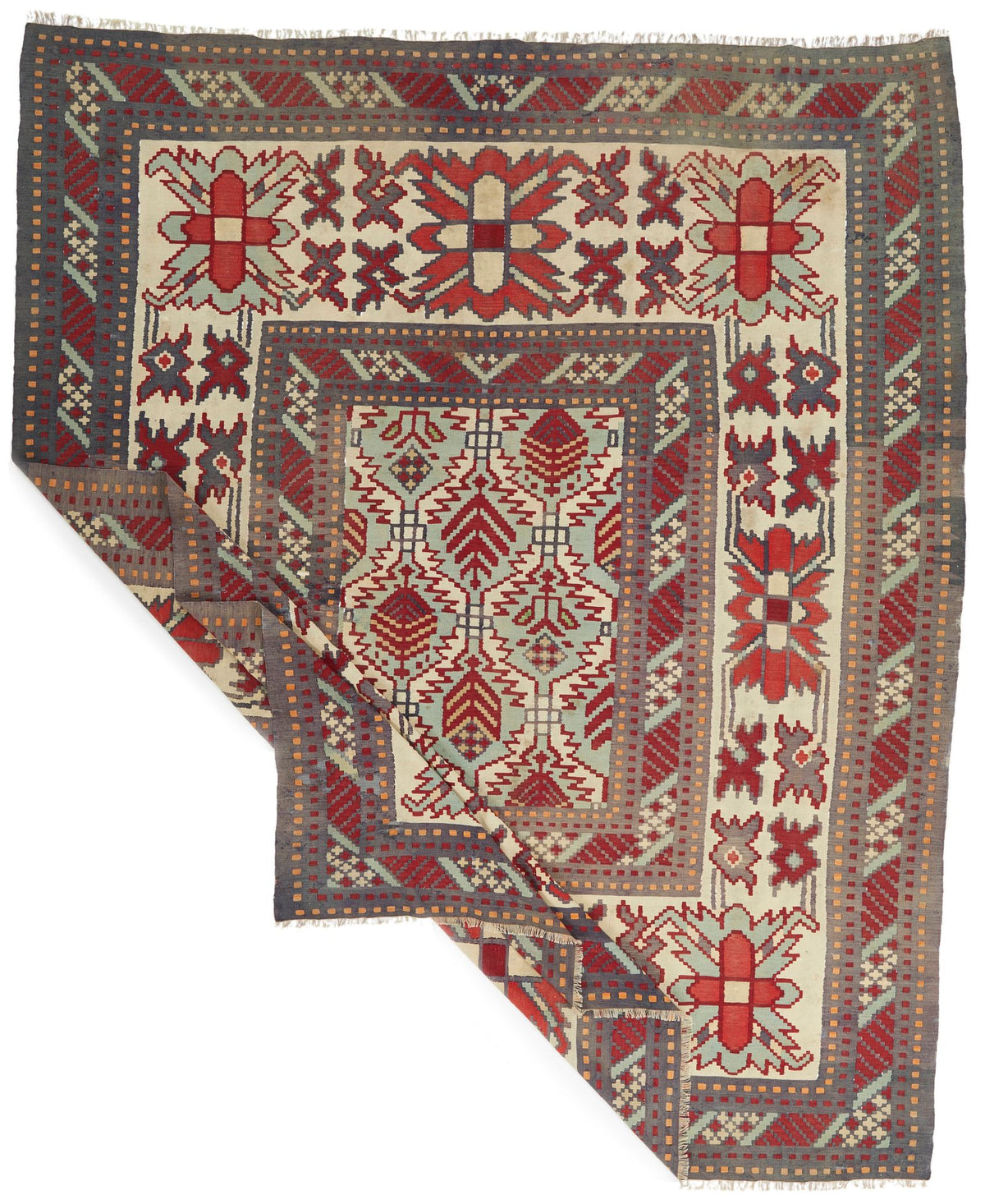 9x10 Red and Blue Turkish Tribal Rug