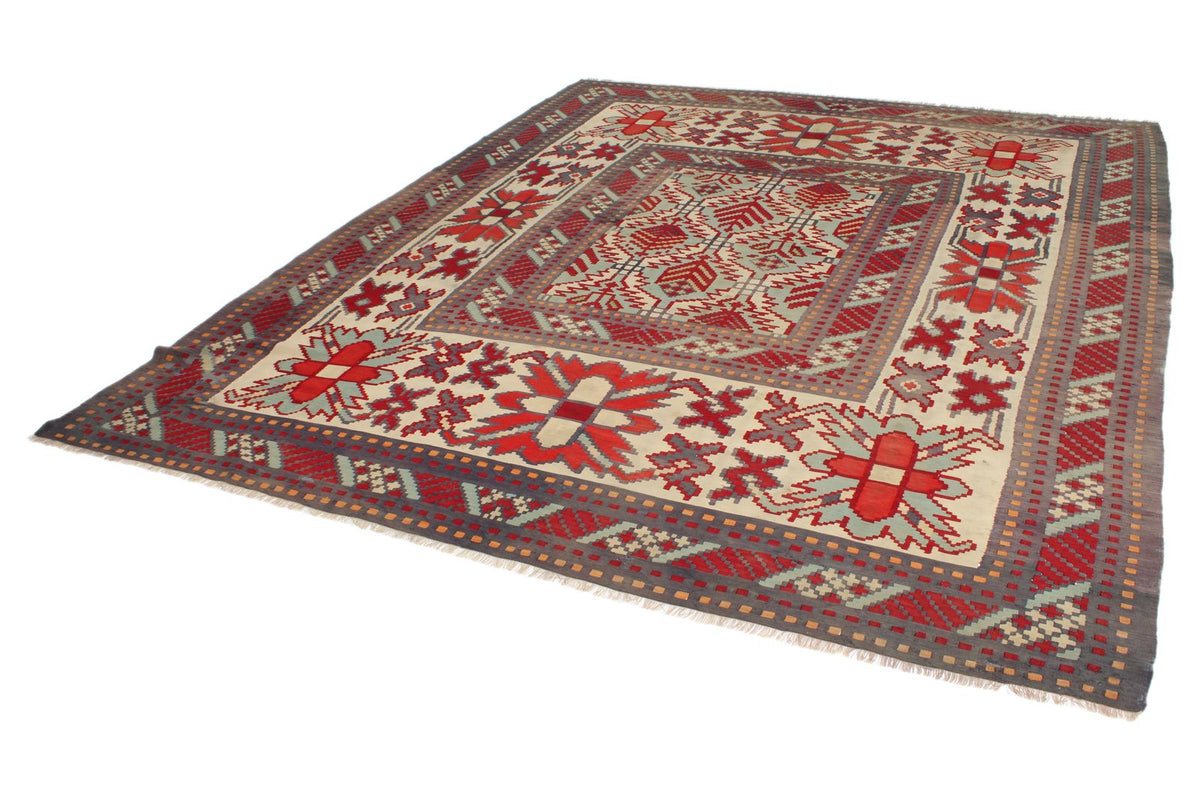 9x10 Red and Blue Turkish Tribal Rug