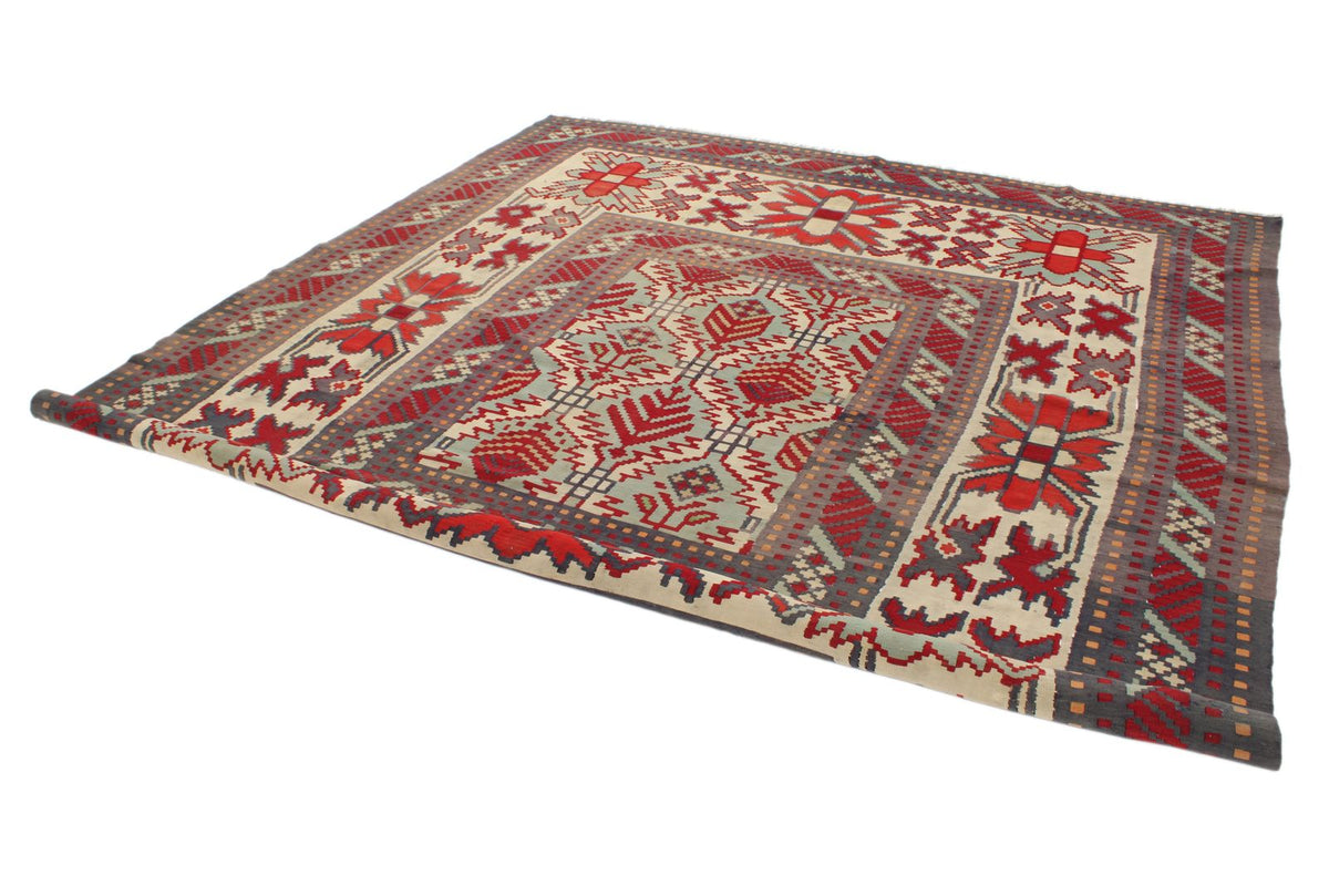9x10 Red and Blue Turkish Tribal Rug