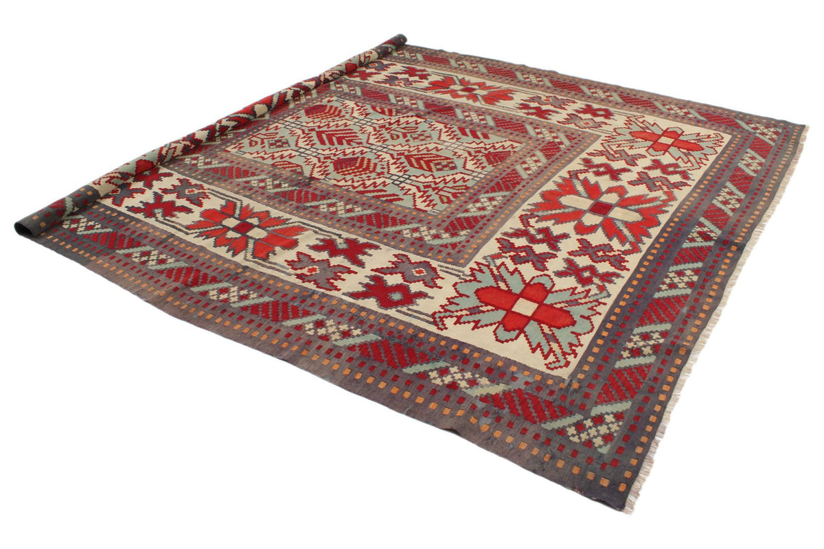 9x10 Red and Blue Turkish Tribal Rug