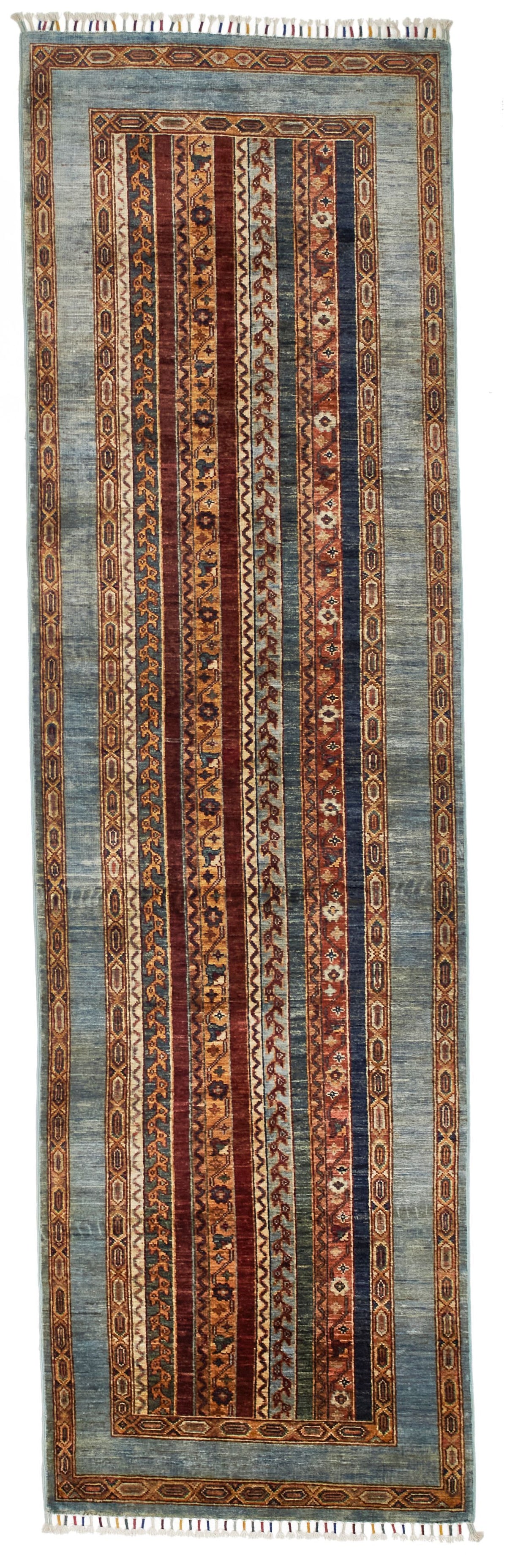 3x9 Blue and Multicolor Turkish Tribal Runner