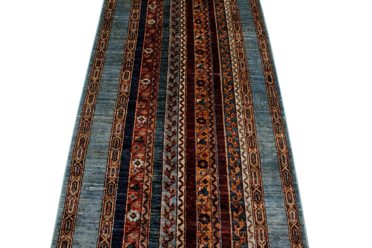 3x9 Blue and Multicolor Turkish Tribal Runner