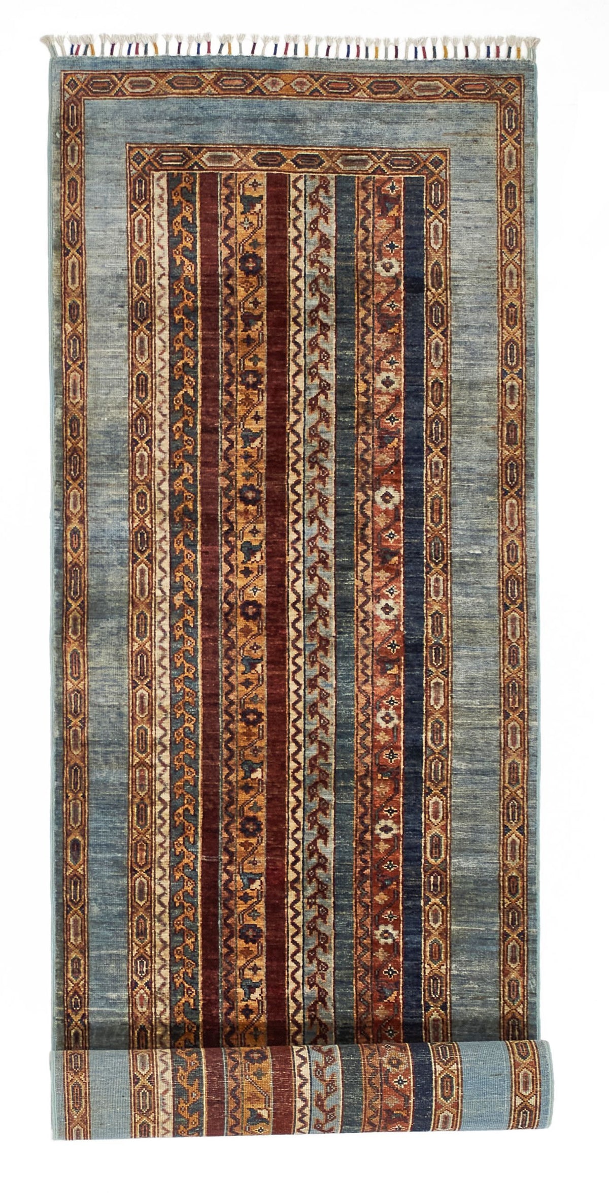 3x9 Blue and Multicolor Turkish Tribal Runner