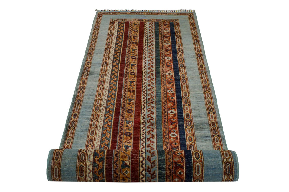 3x9 Blue and Multicolor Turkish Tribal Runner