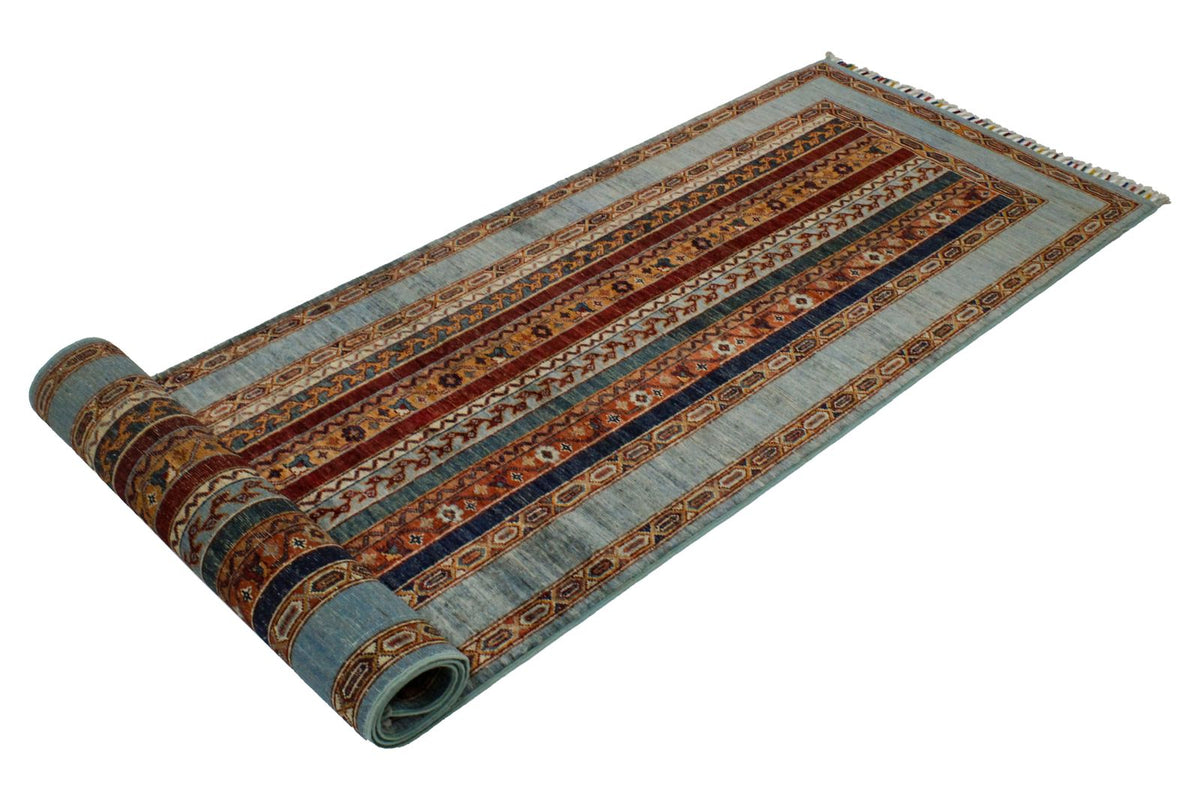 3x9 Blue and Multicolor Turkish Tribal Runner