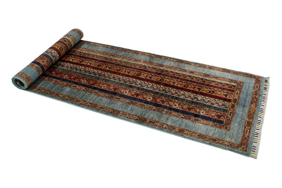 3x9 Blue and Multicolor Turkish Tribal Runner