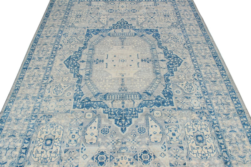 6x9 Blue and Gray Turkish Tribal Rug