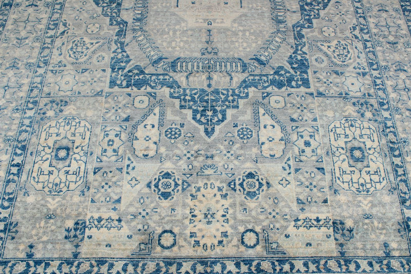 6x9 Blue and Gray Turkish Tribal Rug