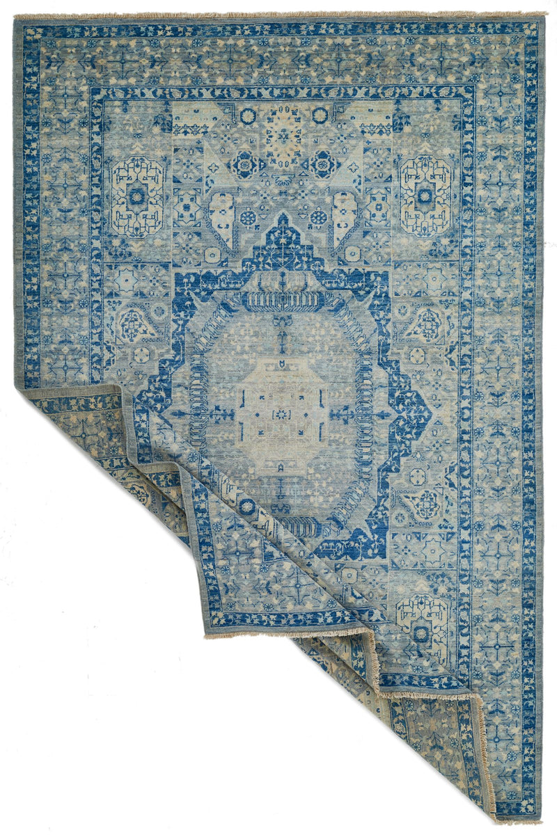 6x9 Blue and Gray Turkish Tribal Rug