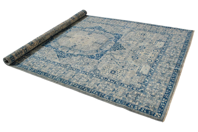 6x9 Blue and Gray Turkish Tribal Rug