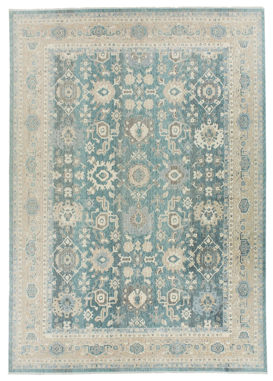 10x14 Blue and Beige Turkish Traditional Rug