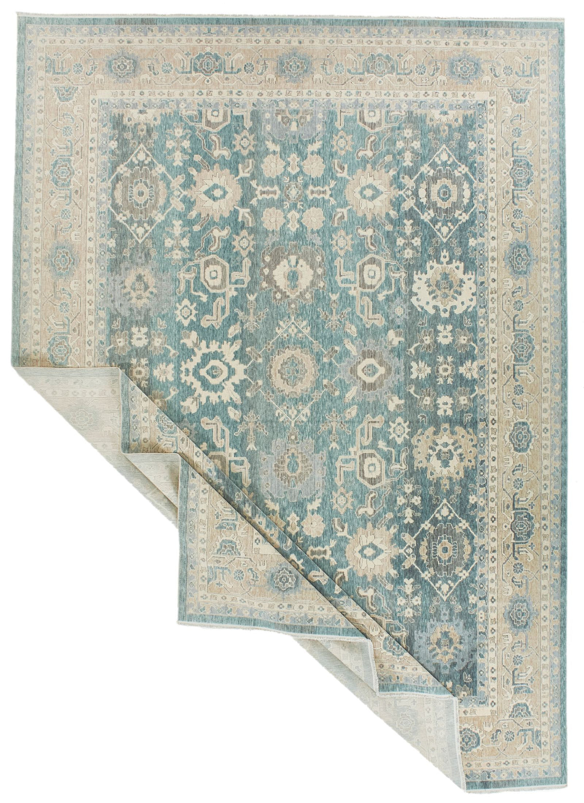 10x14 Blue and Beige Turkish Traditional Rug