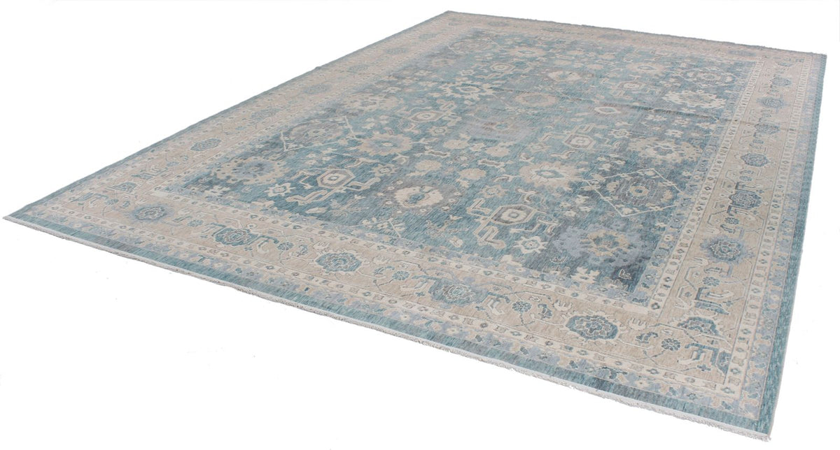 10x14 Blue and Beige Turkish Traditional Rug
