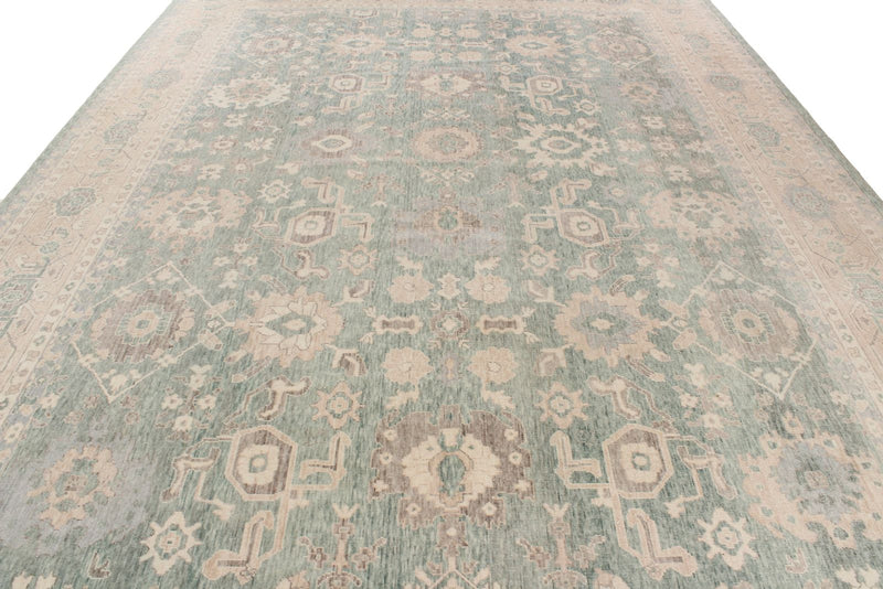 10x14 Green and Beige Turkish Traditional Rug