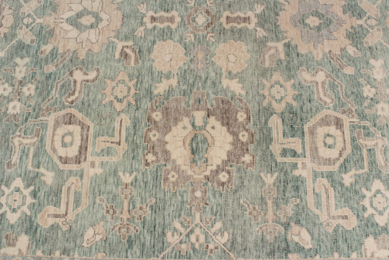 10x14 Green and Beige Turkish Traditional Rug