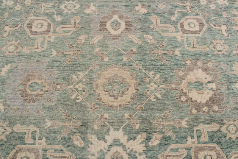 10x14 Green and Beige Turkish Traditional Rug