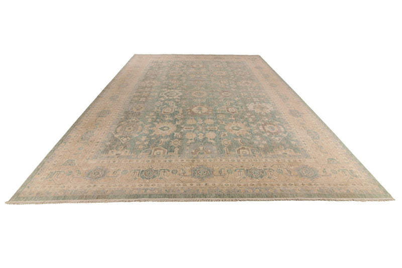 10x14 Green and Beige Turkish Traditional Rug