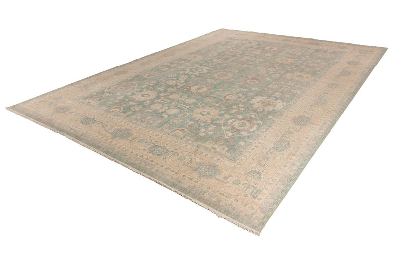 10x14 Green and Beige Turkish Traditional Rug